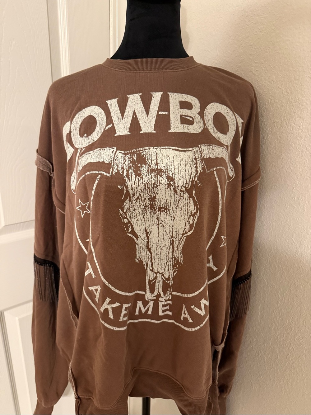 Goodie Two Sleeves Brown Crewneck Sweatshirt- Cowboy Take Me Away